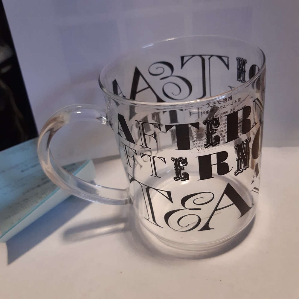 Elegant Japan Tea Parlor 'Afternoon Tea' Glass Mug w/ Gothic Typography